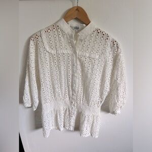 Tibi White Cut Out Button Up Blouse